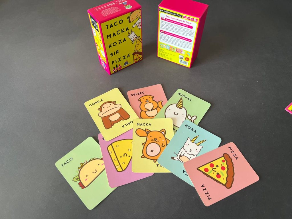 Taco Mačka Koza Sir Pizza družabna igra vsebina